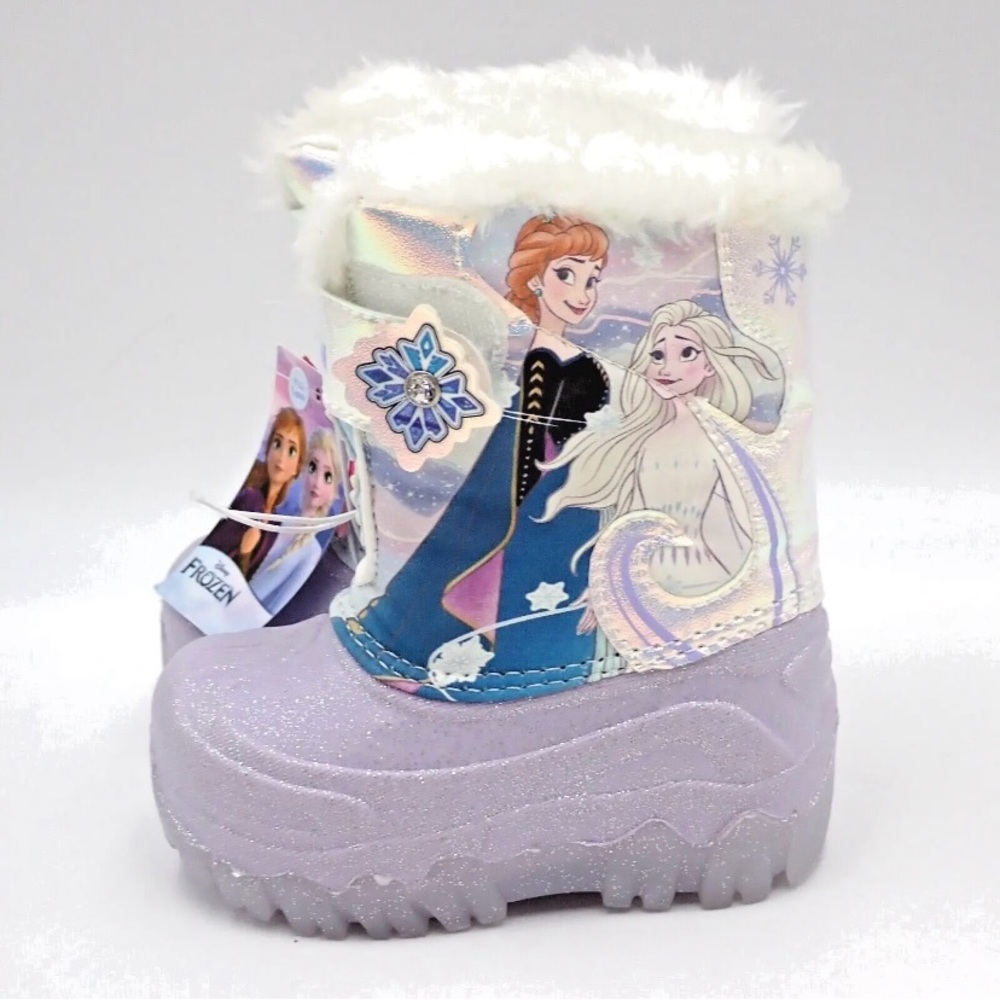 Girls Disney Frozen II Sparkling Twinkle Snow Winter Boots Lilac/Glitter Elsa - Picture 5 of 7